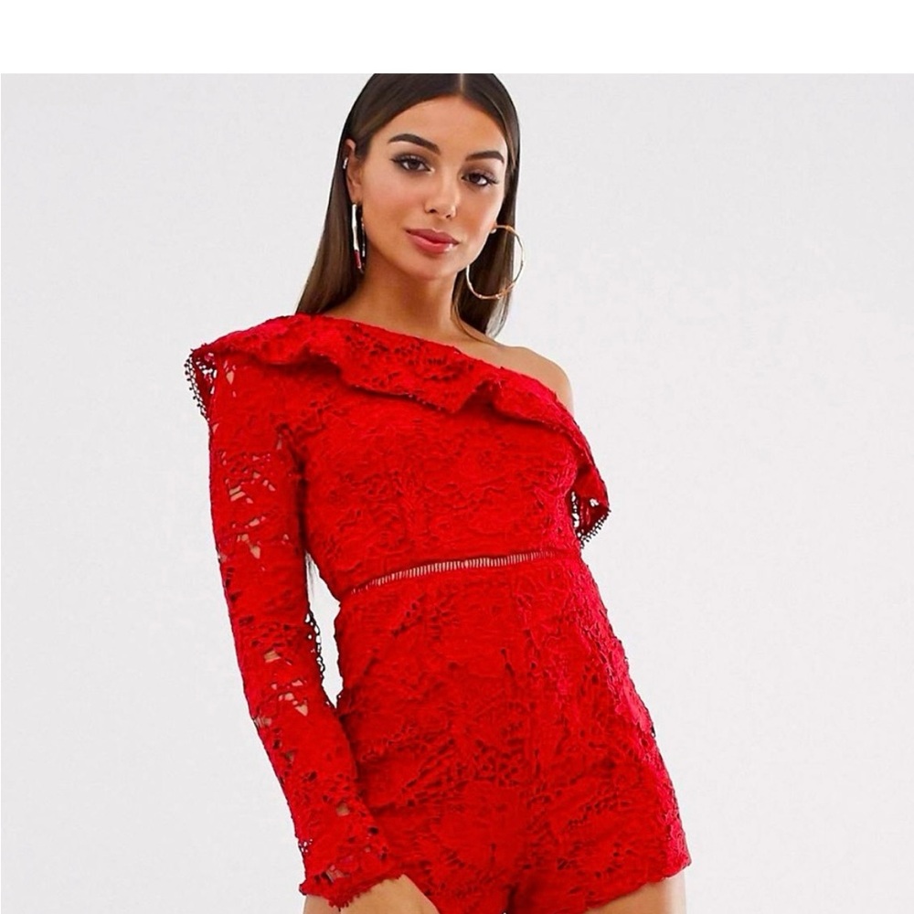 Missguided Lace Romper with one shoulder